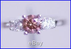 0.50 Carat Fancy Pink Natural Diamond 3 Stone Ring14K WG Valentineday Spl. Sale