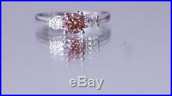 0.50 Carat Fancy Pink Natural Diamond 3 Stone Ring14K WG Valentineday Spl. Sale