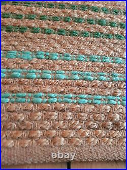 100% Jute Teal Turquoise Striped Rectangle Braided cottage rug rustic SALE
