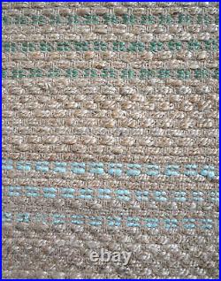 100% Jute Teal Turquoise Striped Rectangle Braided cottage rug rustic SALE