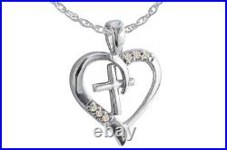 10K White Gold Heart & Cross Pendant with Diamond Accents Necklace Holiday Sale