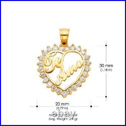 14K Yellow Gold Te Amo Heart CZ Charm Pendant For Necklace or Chain