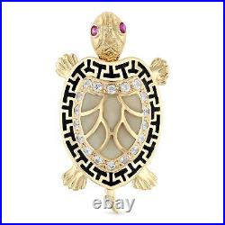 14K Yellow Gold Turtle Charm Pendant with 1.7mm Flat Open Wheat Chain Necklace