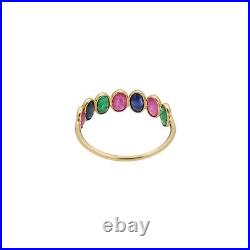 18k Yellow Gold Ruby Sapphire & Emerald Ring Jewelry For Christmas Day Sale