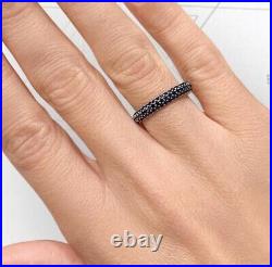 1.34 Ct Round Black Simulated Diamond Engagement Band Ring Solid White Gold