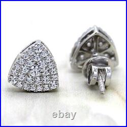 1.35 Ct Round Cut White Diamond Cluster Halo Stud Earrings 14k White Gold Over