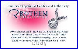 2 CT Diamond Pendant Necklace I1 Round Solitaire 14K White Gold SALE 36851204
