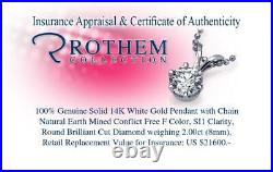 2 CT Diamond Pendant Necklace SI1 Round Solitaire 14K White Gold SALE 53783368