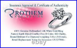 3.01 CT Solitaire Diamond Engagement Ring 14K White Gold SI2 Sale 52445228