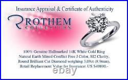 3.09 CT Solitaire Diamond Engagement Ring 14K White Gold SI2 Sale 50818228