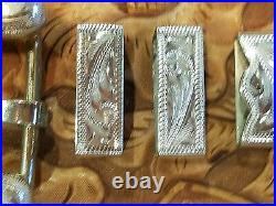 BUCKLE SET HAND ENGRAVED SALE $$One Inch. 925 Sterling Silver Overlay4 pieces