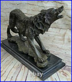 Brand New Antiqued Bronze Statue Howling Wolf Statue Figure Decor Large SALE