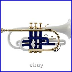 Brand New White Blue Brass Bb Flat Cornet Trumpet Black Friday Sale