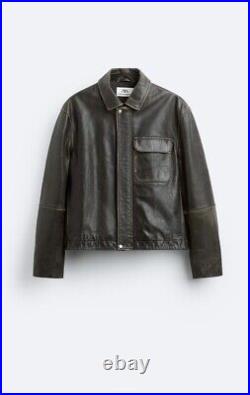 Brand New Zara Vintage Effect Leather Jacket Size XL. SALE PRICE