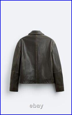 Brand New Zara Vintage Effect Leather Jacket Size XL. SALE PRICE