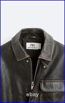 Brand New Zara Vintage Effect Leather Jacket Size XL. SALE PRICE