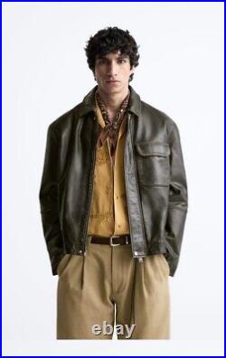 Brand New Zara Vintage Effect Leather Jacket Size XL. SALE PRICE