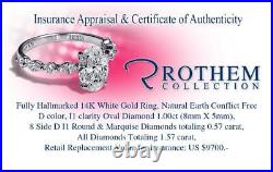 Christmas Sale 1.57 CT Oval Cut Diamond Ring D I1 14K White Gold 67153087