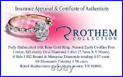 Christmas Sale 1.58 CT Oval Cut Diamond Ring J SI2 14K Rose Gold 67350728
