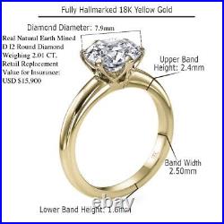 Christmas Sale 2 CT D I2 Solitaire Diamond Ring 18K Yellow Gold 53501008