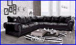 Corner Sofa Crushed Velvet Large Black 7 Seater Suite Sale-Free Delivery UK-005