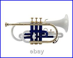 Cornet SALE! BRAND NEW BLUE WHITE BRASS Bb FLAT CORNET FREE CASE+MOUTHPIECE