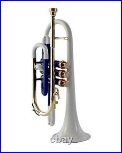 Cornet SALE! BRAND NEW BLUE WHITE BRASS Bb FLAT CORNET FREE CASE+MOUTHPIECE