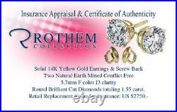 Early New Year Sale 1.55 Ct Diamond Earrings F I3 14K Yellow Gold 51849291