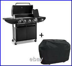 Gas Barbecue Grill BBQ 4+1 Burners with Cover Black Outdoor Garden Patio SALE UK