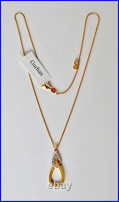 Gurhan Duet Pendant Diamond Necklace 24K Yellow 18K White Gold $2940 Sale New