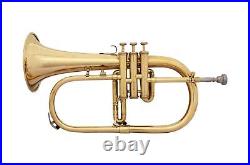 HOT SALE! BRAND NEW BRASS FINISH Bb FLAT FLUGEL WITH FREE HARD CASE+MOUTHPIECE