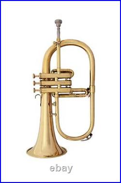 HOT SALE! BRAND NEW BRASS FINISH Bb FLAT FLUGEL WITH FREE HARD CASE+MOUTHPIECE