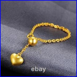 HOT Sale 999 Pure 24K Yellow Gold Ring Woman Lucky O Adjustable Ring US Size 5-8