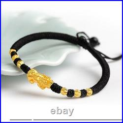 Hot Sale 24K Yellow Gold Bracelet Man Woman 3D 146mm Lucky Pixiu Link 3mm Bead