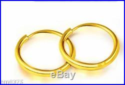 Hot Sale 999 Pure 24K Yellow Gold Earrings/ Women's Smooth Circle Lucky Hoop10mm