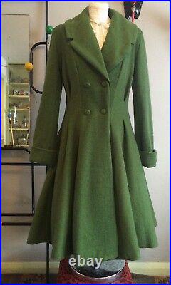 LADIES TAILORED 1940s/50s Vintage SwingWINTER COAT olive green 8 22 SALE