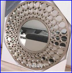 LARGE SILVER wall mirror Art Deco Overmantel moroccan Beehive Round 63cm SALE