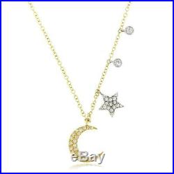 Meira T Stunning Brand New Moon & Star Diamond Necklace 14k YG 16-18 in SALE