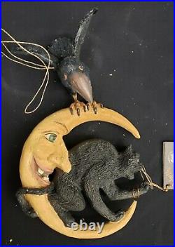 Morgue Sale Halloween Bethany Lowe Cat & Crow on Moon Retired 2004 BRAND NEW