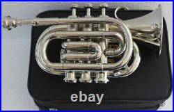 NEW TOP SALE BRAND NEW CHROME FINISH Bb POCKET TRUMPET+FREE CASE+MOUTHPIECE