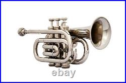 NEW TOP SALE BRAND NEW CHROME FINISH Bb POCKET TRUMPET+FREE CASE+MOUTHPIECE