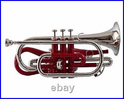 NEW YEAR SALE! BRAND NEW ECHO CORNET RED NICKEL Bb FLAT ECHO CORNET FREE CASE