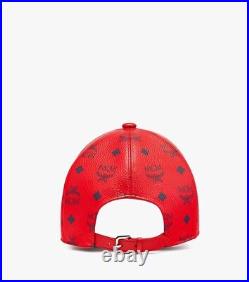 New MCM Classic Adjustable Cap in Visetos RED, Belt And Slides For Sale Also