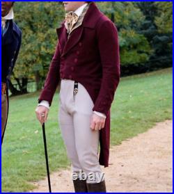 New Men's Jane Austen Maroon wool Custom Made Regency Tailcoat Sale fast ship