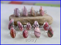 New Sale 100 PCs Natural Rhodochrosite Gemstone Silver Plated Bezel Ring Jewelry