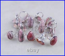 New Sale 100 PCs Natural Rhodochrosite Gemstone Silver Plated Bezel Ring Jewelry