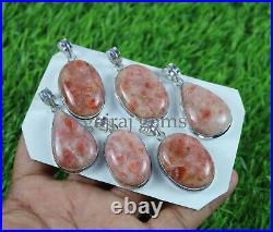 New Sale 100 Pieces Natural Pink Sunstone Gemstone Silver Plated Pendant