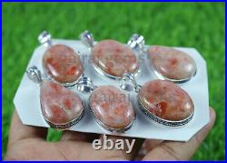 New Sale 100 Pieces Natural Pink Sunstone Gemstone Silver Plated Pendant