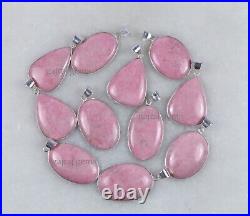 New Sale 100 Pieces Natural Pink Thulite Gemstone Silver Plated Pendant Jewelry