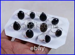 New Sale 25 Pieces Natural Black Onyx Gemstone Silver Plated Bezel Ring Jewelry